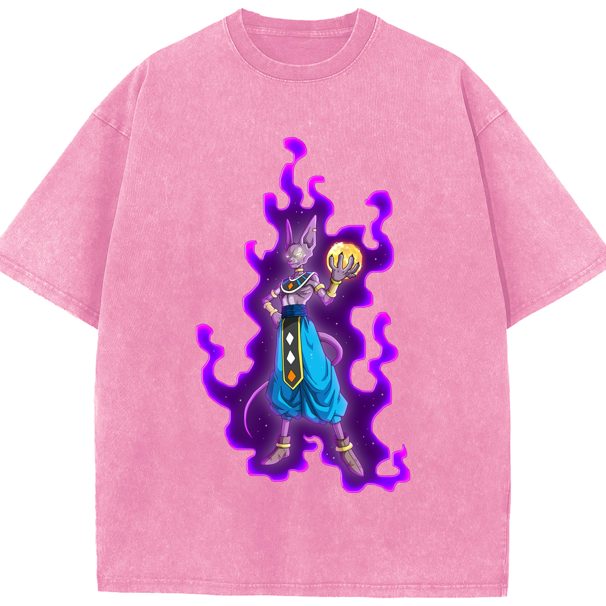 （画像用） ドラゴンボール ビルス 破壊神ビルス DRAGON BALL Beerus Birusu 綿100% ヴィンテージ風 半袖Tシャツ（フロントプリント）